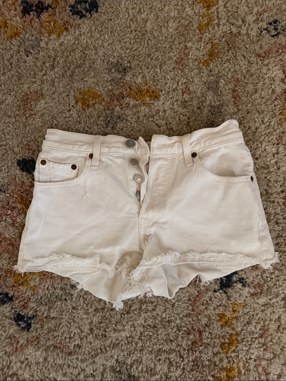 Levi's White Frayed Hem Denim Shorts